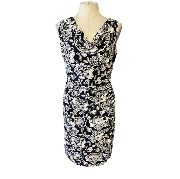 Ralph Lauren Dress Navy Blue White 10 Floral Washable Sheath NWOT Career Church - Picture 1 of 5